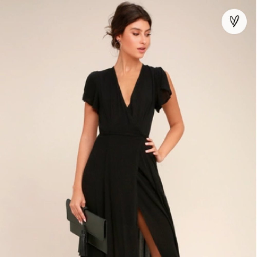 Heart of Marigold Black Wrap Maxi Dress